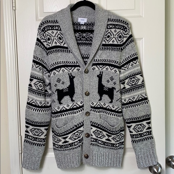 Old Navy Shawl Collar Llama Pattern 